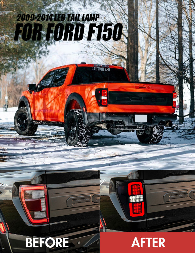 LED Tail Lights Assembly For 2009-2014 Ford F150 F-150 Pickup Truck Black Smoked Taillights Brake Rear Tail Lamps Accessories - KuerLED