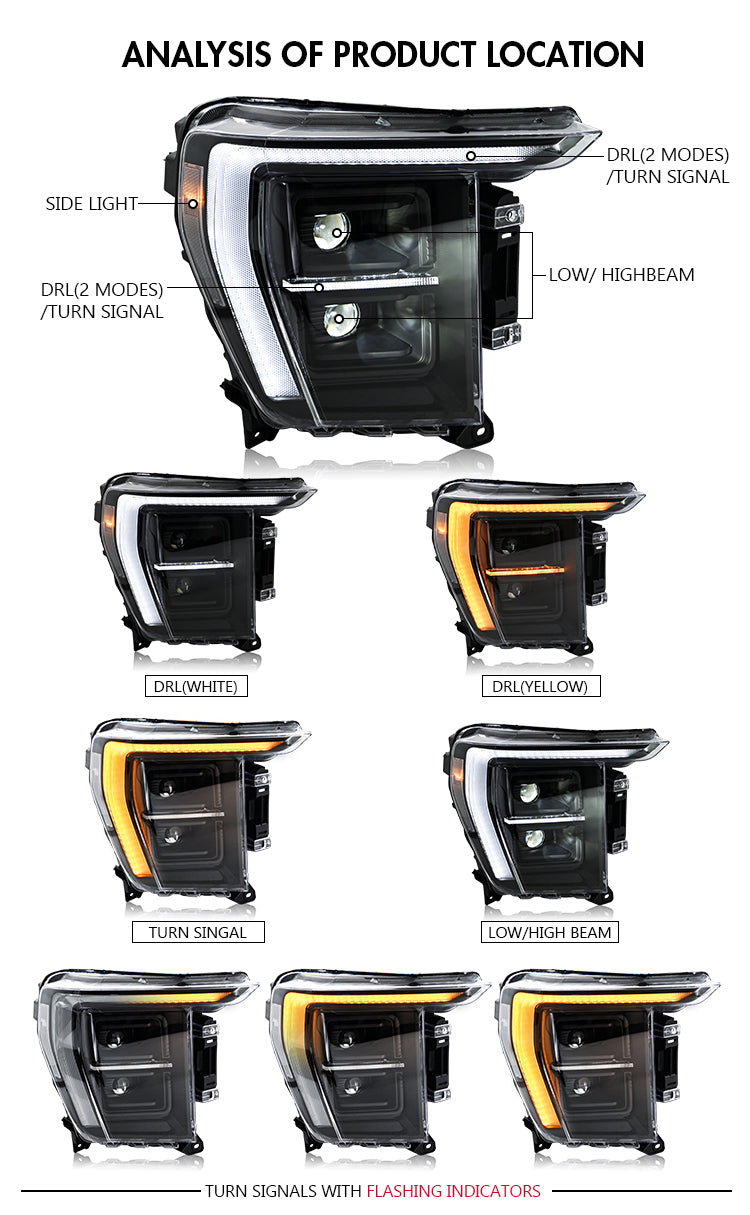 2021-2023 Ford F-150 Full LED Headlights, 14th Generation, P702 Front ...