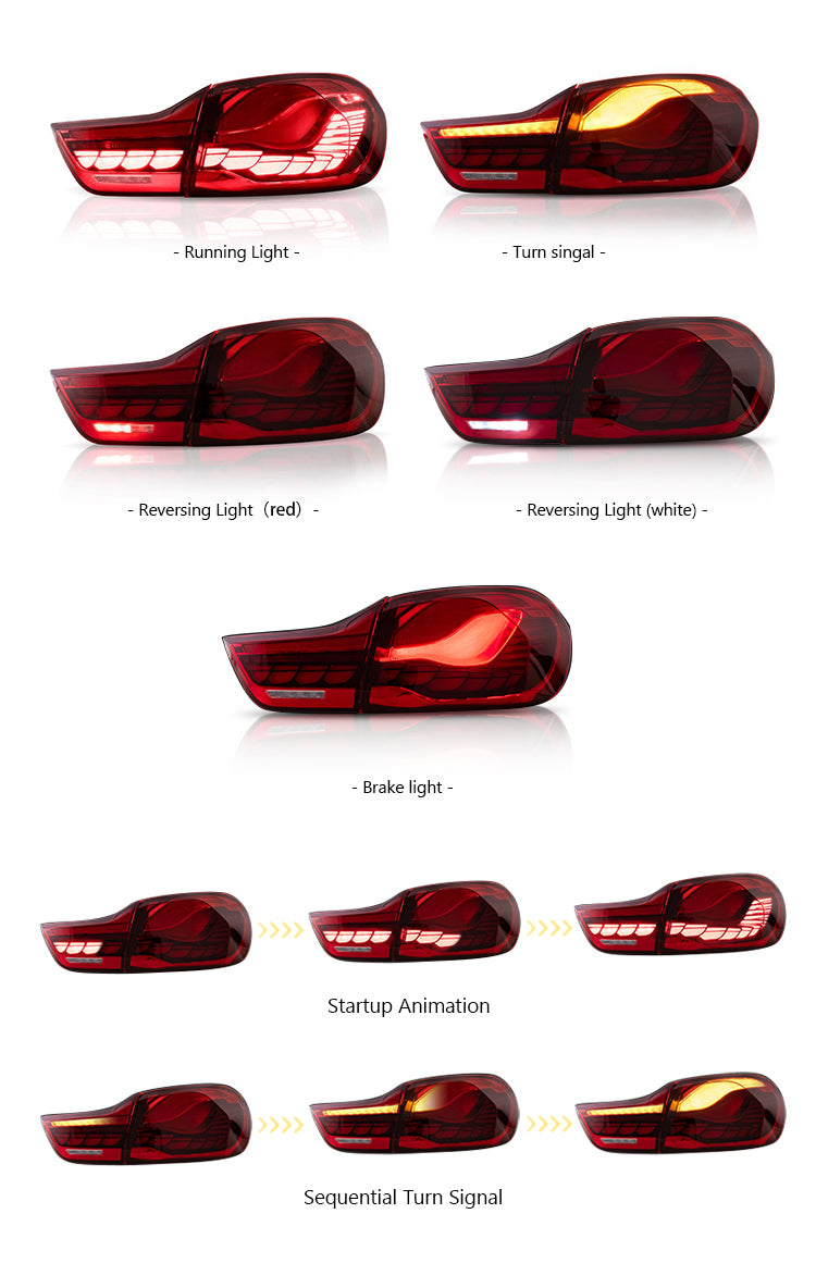 For 2014-2020 BMW F32 F33 F82 F83 M4 4 Series Led Tail Lights - Dragon Scale Tail Lights (Smoked/Red) - KuerLED