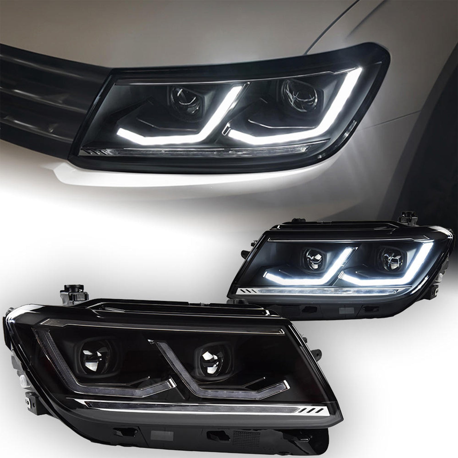 KuerLED LED Headlight for 2017-2020 Volkswagen VW Tiguan With Start UP Animation Sequential Turn Signal Front Lamp - KuerLED