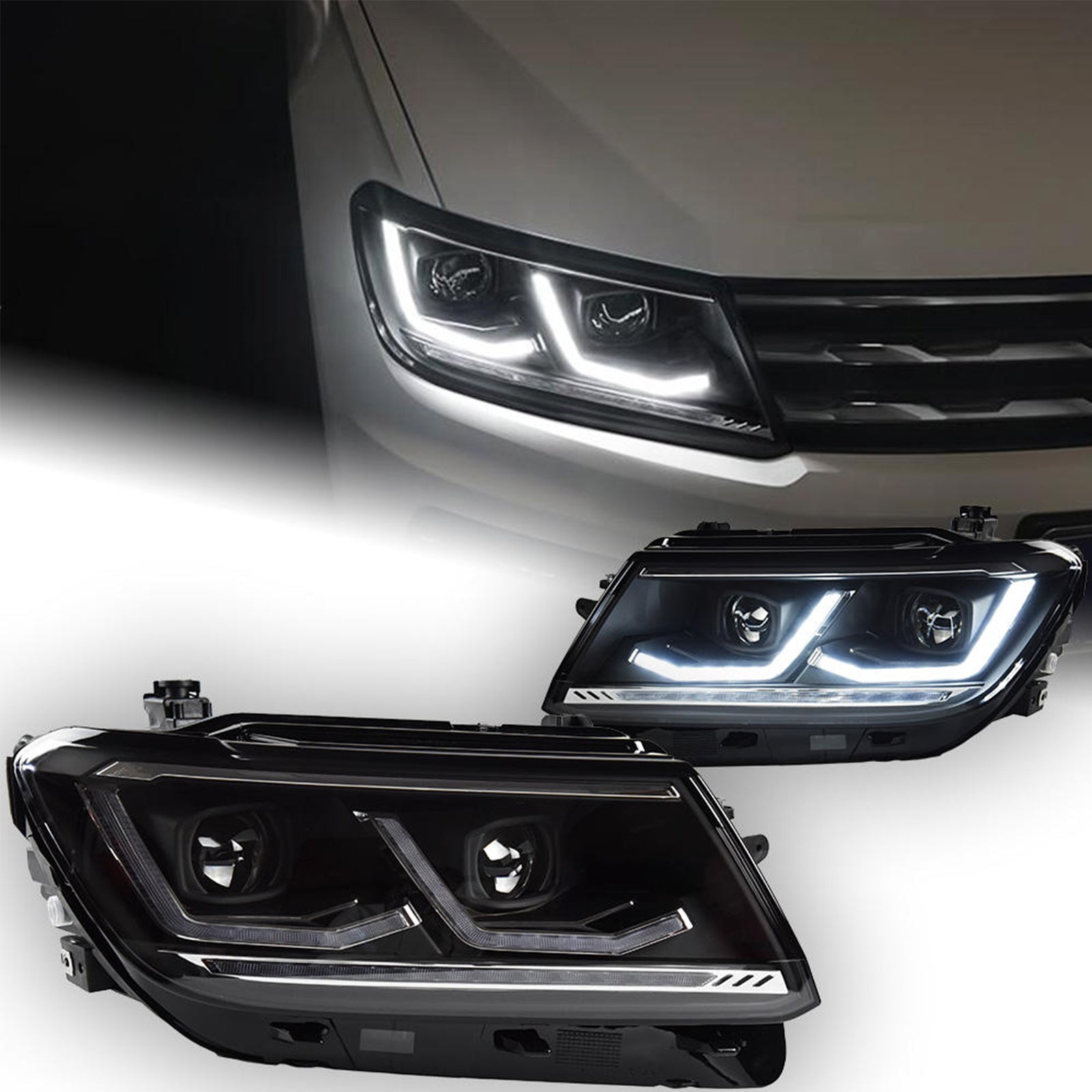 KuerLED LED Headlight for 2017-2020 Volkswagen VW Tiguan With Start UP Animation Sequential Turn Signal Front Lamp - KuerLED