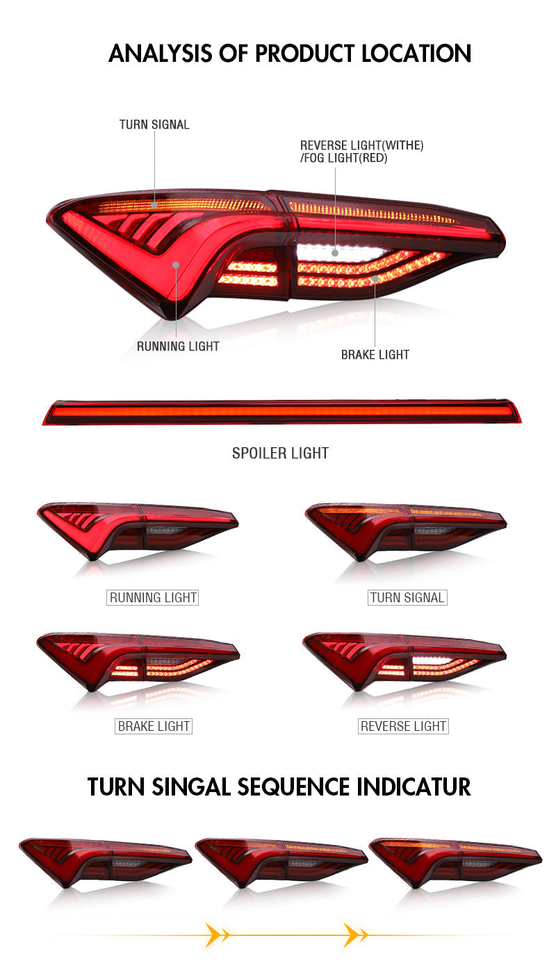 For 2019-2022 Toyota Avalon LED Tail Lights Assembly LED Rear Lamps (Smoked/Red) - KuerLED