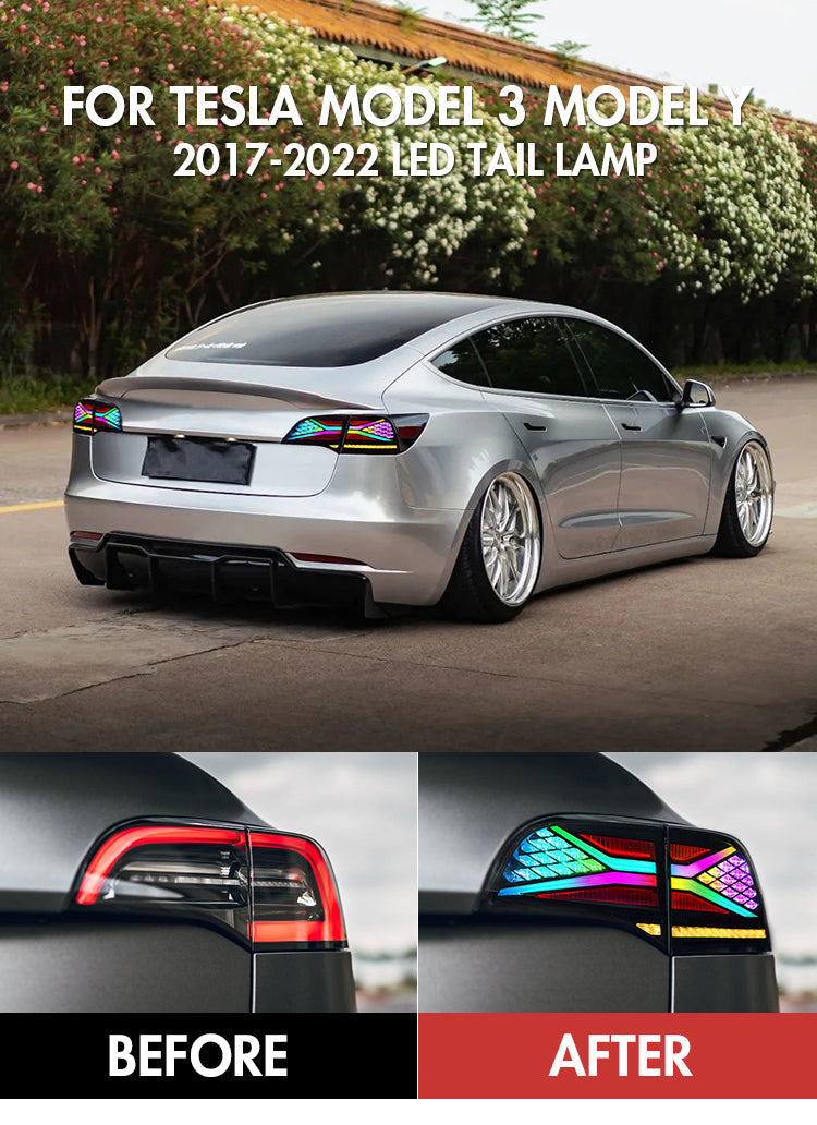 RGB LED Tail Lights For Tesla Model 3 Model Y 2017-2021 Rear Lamp Assembly - KuerLED