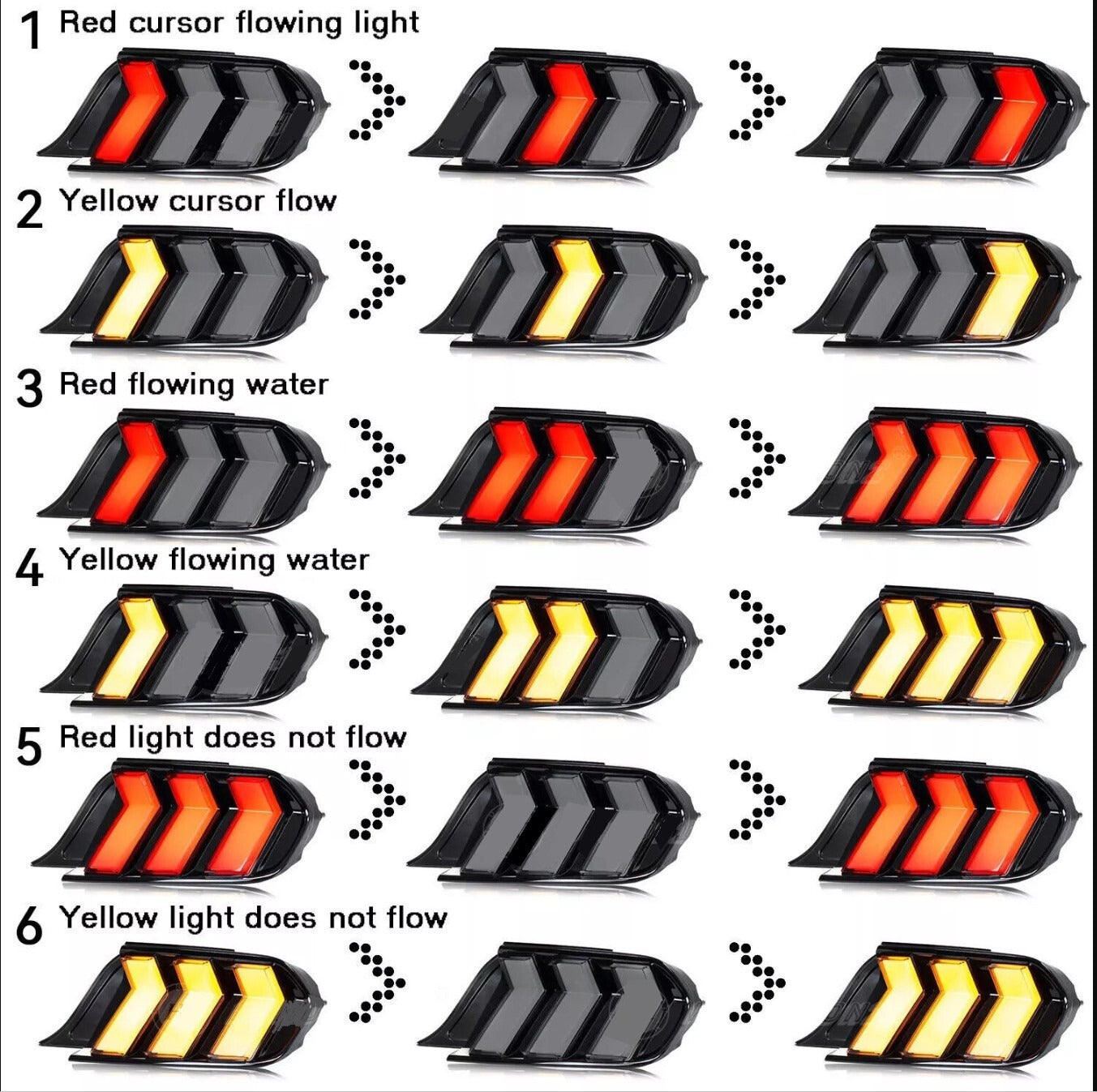 Smoked RGB LED Tail Lights with Sequential Turn Signals for 2015-2023 Ford Mustang, Color-Changing Plug & Play Assembly