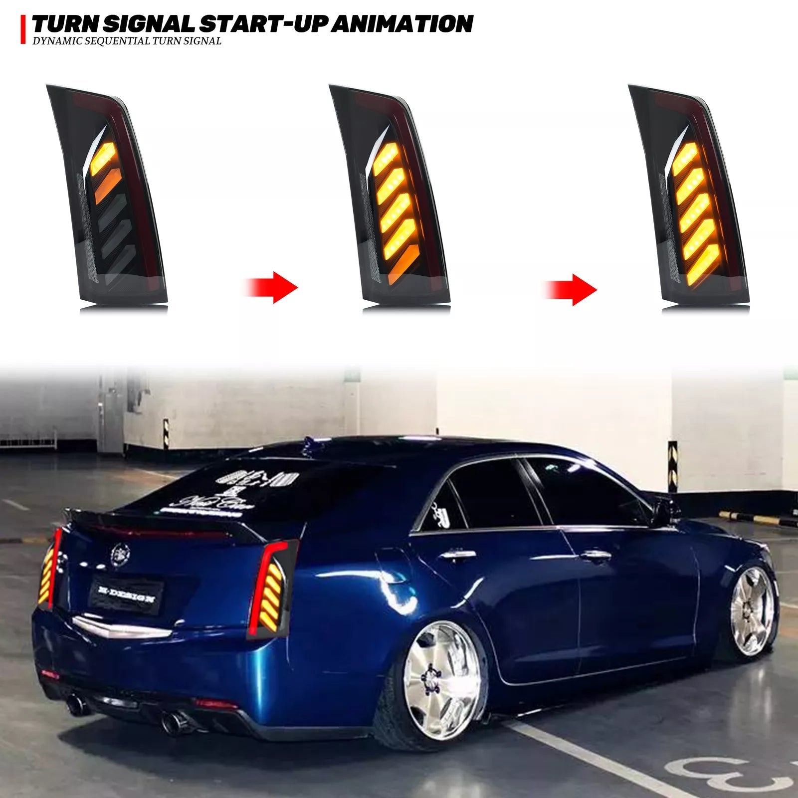 KuerLED LED Tail Lights for 2013-2019 Cadillac ATS ATS-L Sedan 1th Gen Sequential Turn Signal Start-up Animation Rear Lamps Assembly - KuerLED