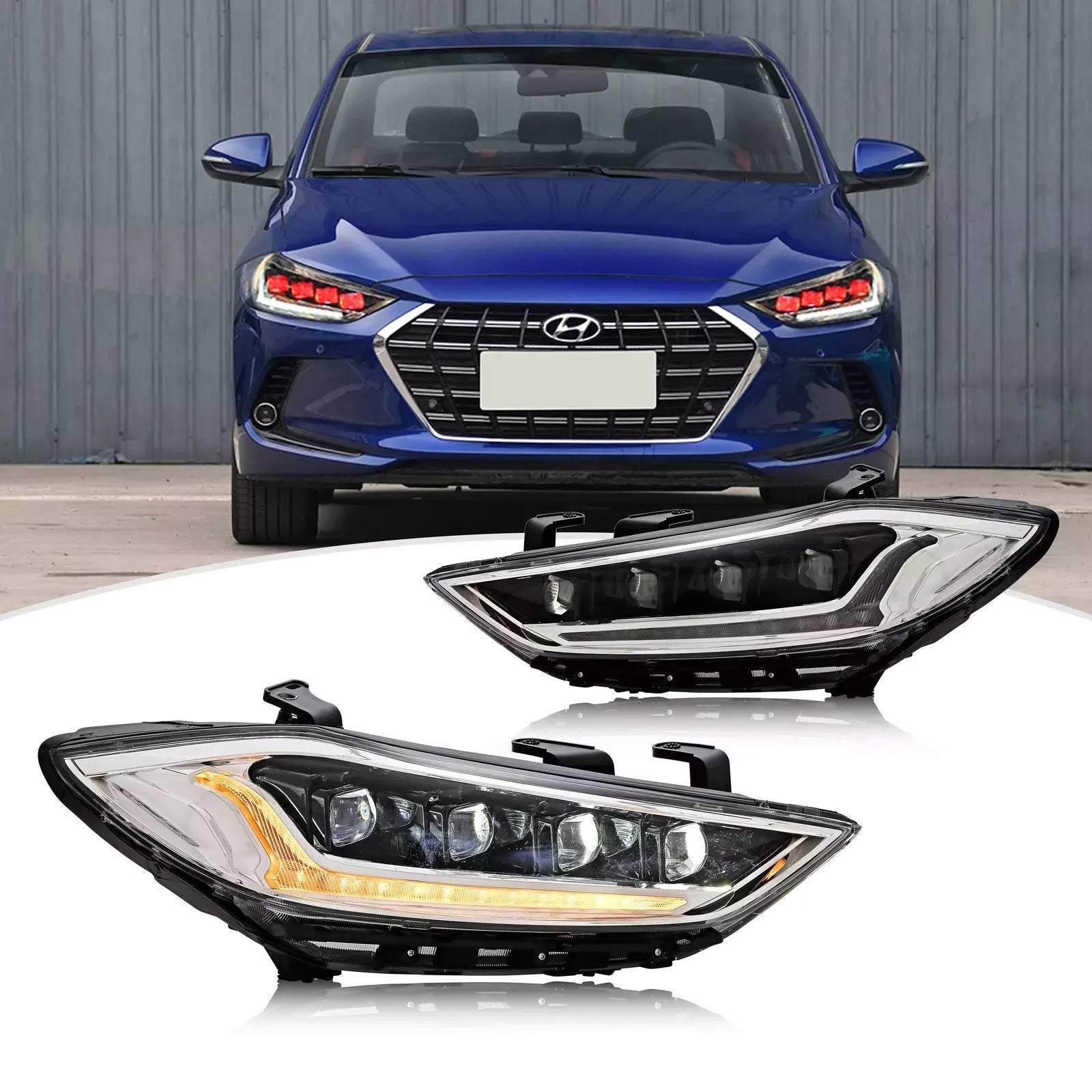 KuerLED Devil eyes Headlight For 2017 2018 Hyundai Elantra Headlights With Dynamic Animation Lights - KuerLED