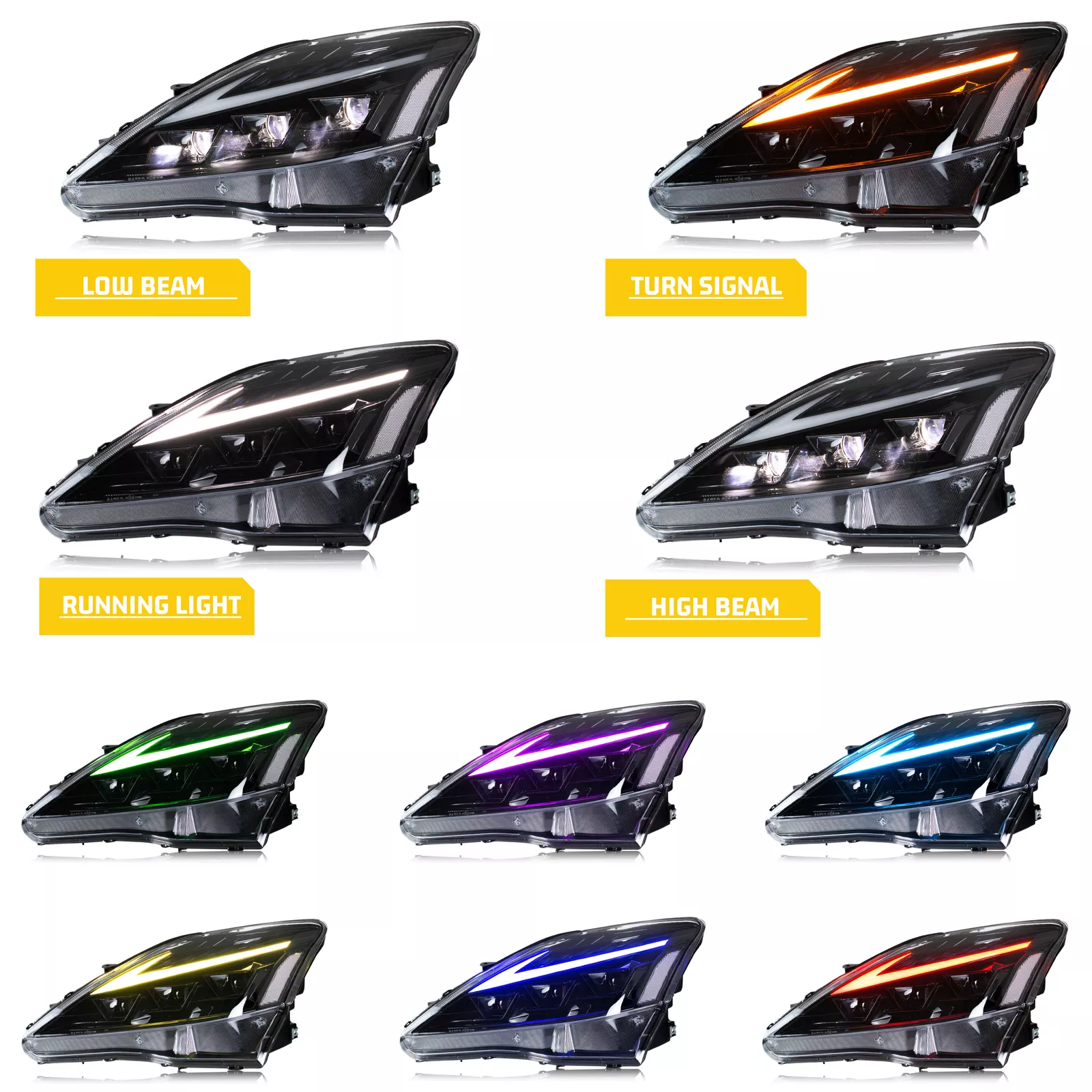 KuerLED RGB Headlight for Lexus IS250/ IS250C IS350 IS350C IS220d 2006-2013, ISF 2008-2014 With DRL Start UP Animation & Sequential Indicator - KuerLED