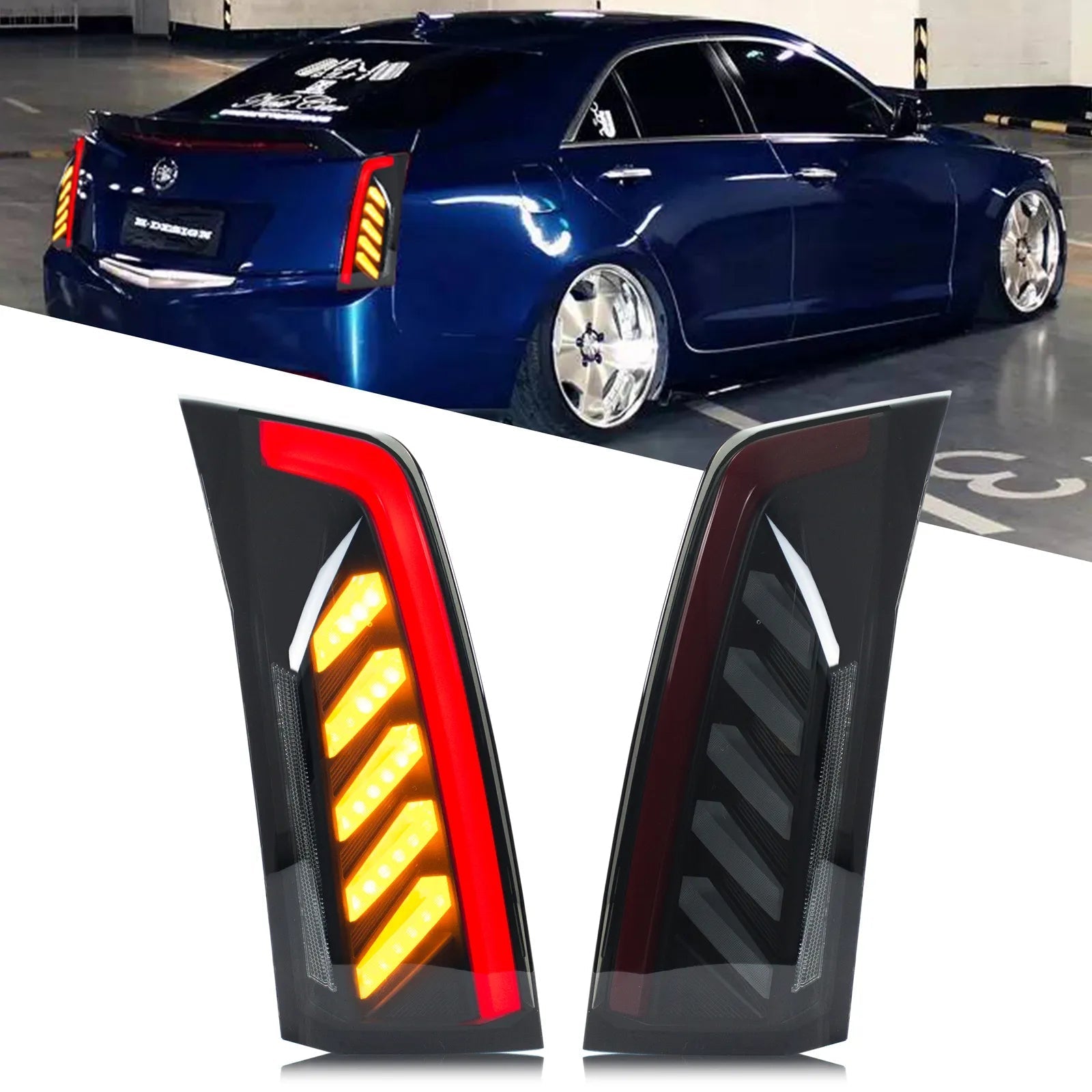 KuerLED LED Tail Lights for 2013-2019 Cadillac ATS ATS-L Sedan 1th Gen Sequential Turn Signal Start-up Animation Rear Lamps Assembly - KuerLED