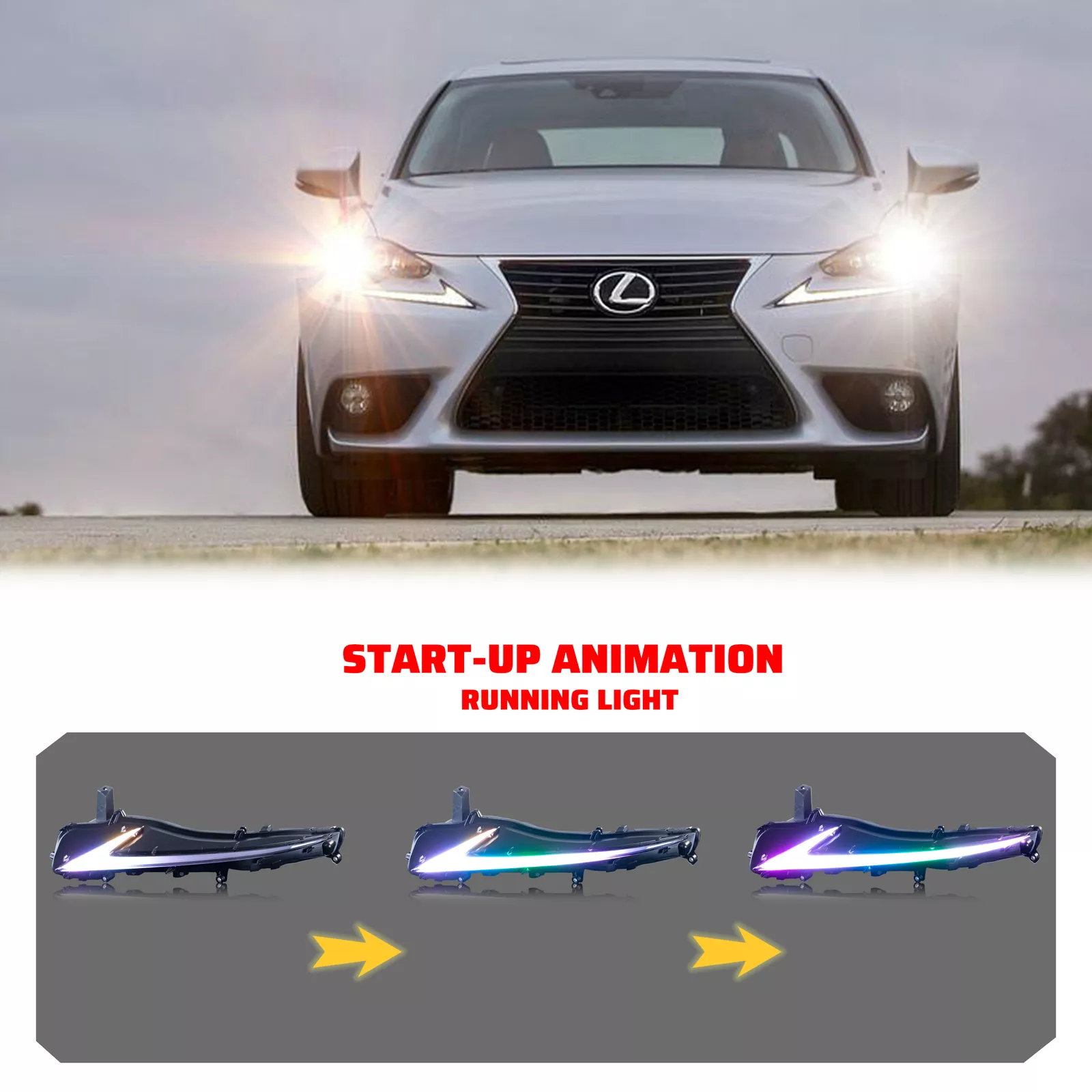 KuerLED RGB Daytime Running Light for 2014-2020 Lexus IS250 IS350 IS200t IS300 W/Start up Animation With Sequential Turn Signal - KuerLED