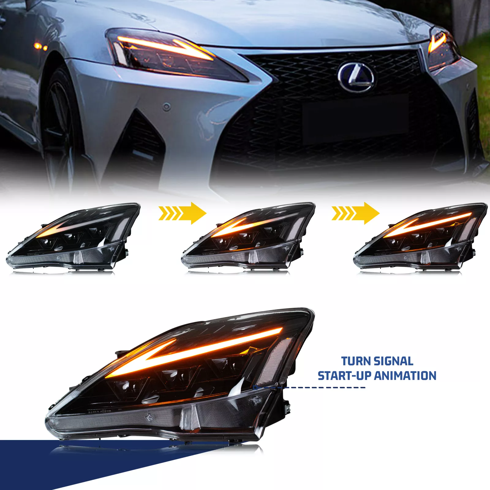 KuerLED RGB Headlight for Lexus IS250/ IS250C IS350 IS350C IS220d 2006-2013, ISF 2008-2014 With DRL Start UP Animation & Sequential Indicator - KuerLED