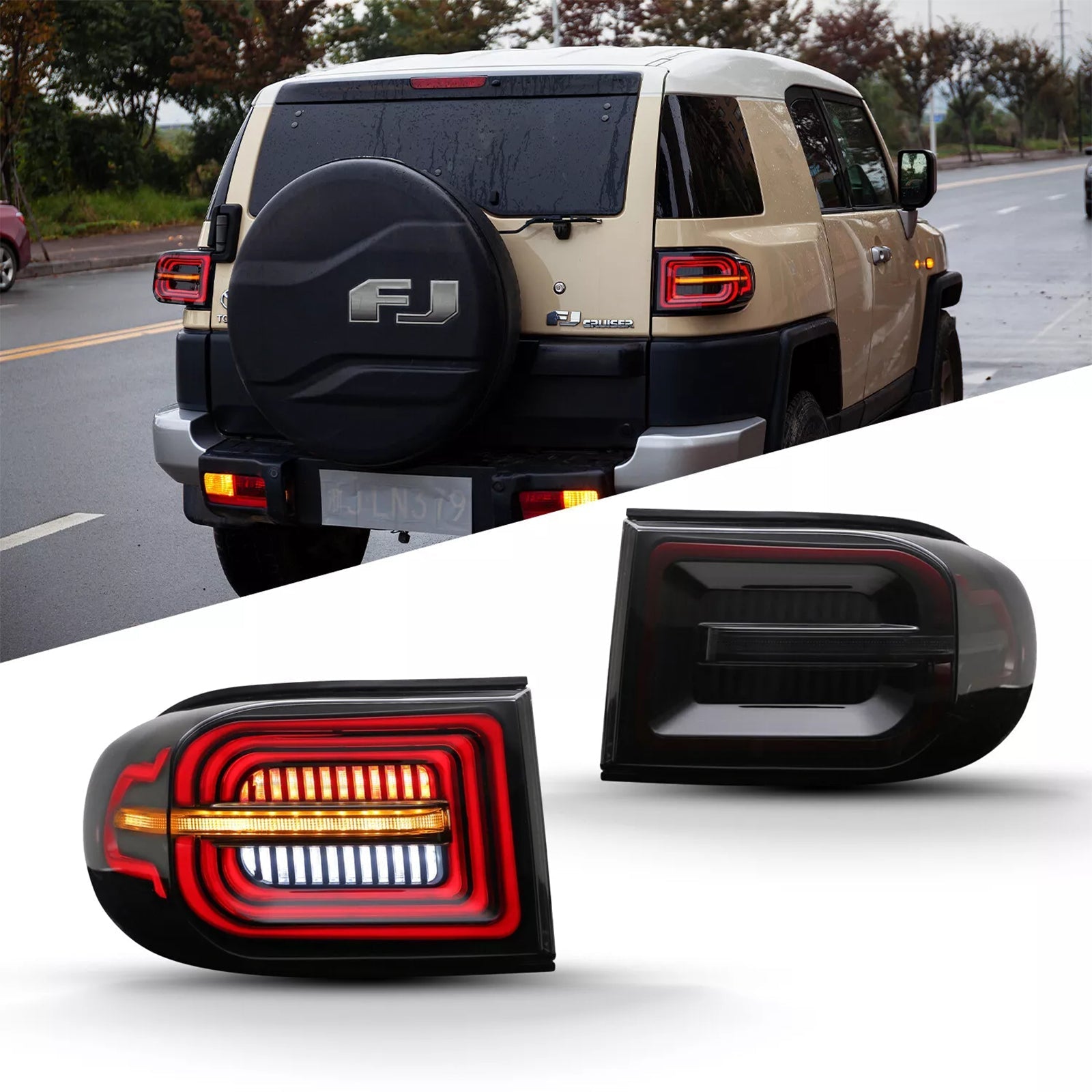 KuerLED Smoked Tail Lights For 2007-2014 Toyota FJ Cruiser Rear Lamps Assembly - KuerLED