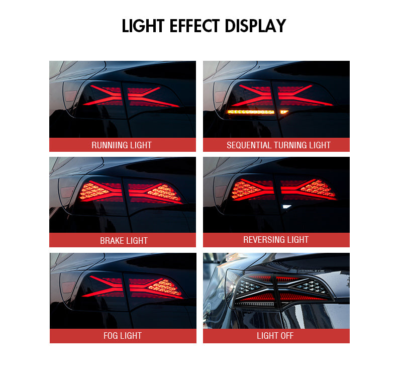 For 2017-2022 Tesla Model 3 & Model Y Smoked LED Tail Lights With Start-up Animation (X-Men series Style) - KuerLED