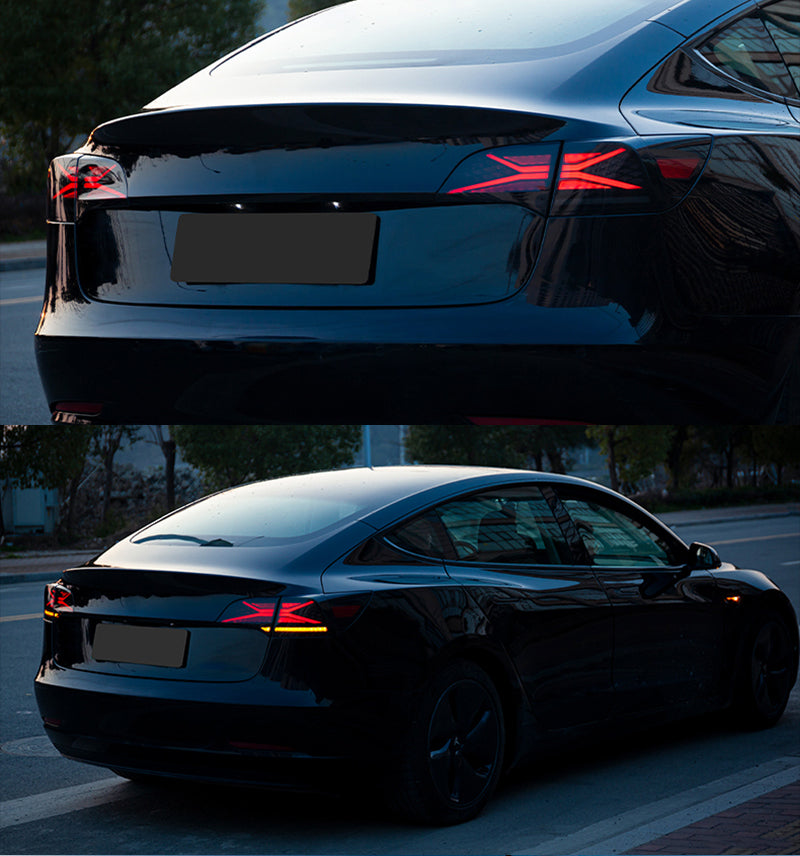 For 2017-2022 Tesla Model 3 & Model Y Smoked LED Tail Lights With Start-up Animation (X-Men series Style) - KuerLED