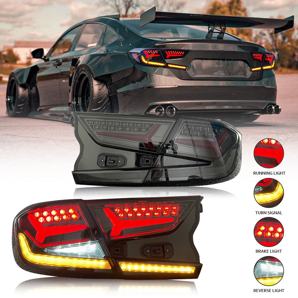 For 2018-2021 Honda Accord v5 Smoked Led Tail Lights (New Fish Bone) - KuerLED